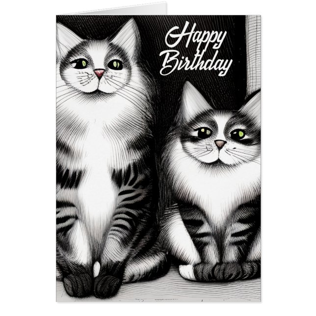 Two Cats Happy Birthday Greeting Card (Front)