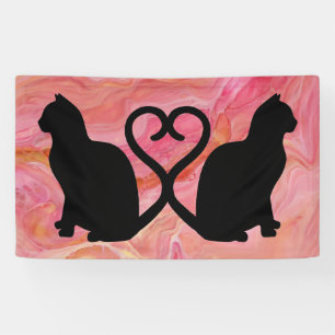 Two Cats Heart Silhouette on Pink Marble Banner