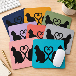 Two Cats Heart Tail Silhouette Custom Colour Mouse Mat