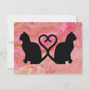 Two Cats Heart Tails on Pink Marble Postcard