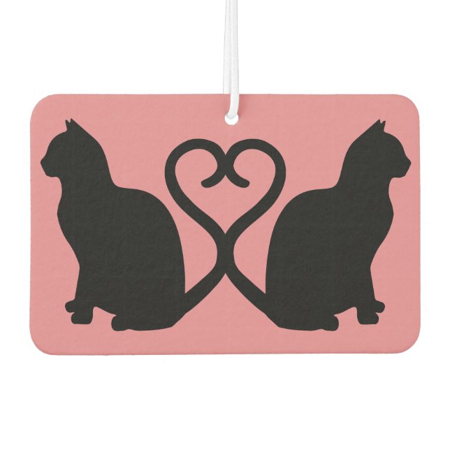 Two Cats Heart Tails Silhouette Car Air Freshener (Front)