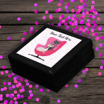 Two Cats in 1950's Style Pink Chair polka Dots Gift Box<br><div class="desc">This wood gift box for trinkets,  jewellery,  or gift giving has two cats,  one black and one white sitting in a 1950's style pink chair on a white background with pink polka dots.  Customise your text with the template.</div>