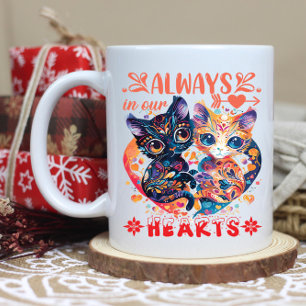Two cats in a colourful, loving scene coffee mug