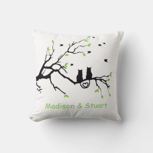 Two Cats In A Tree Black Green Love Personalised Cushion
