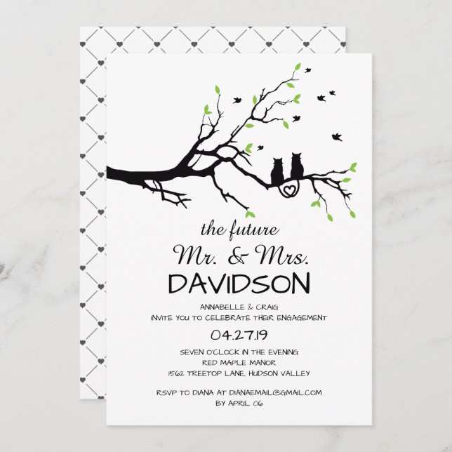 Two Cats In A Tree Engagement Party Invitation (Front/Back)