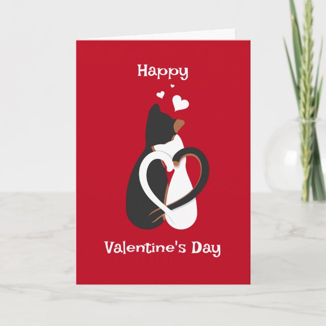 Two Cats In Love Folded Holiday Card (Front)