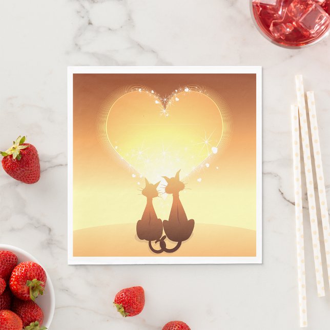Two Cats In Love Paper Napkins (Creator Uploaded)