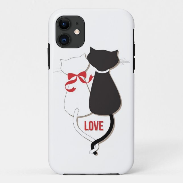 Two Cats in Love, Red, Black, Hearts Case-Mate iPhone Case (Back)