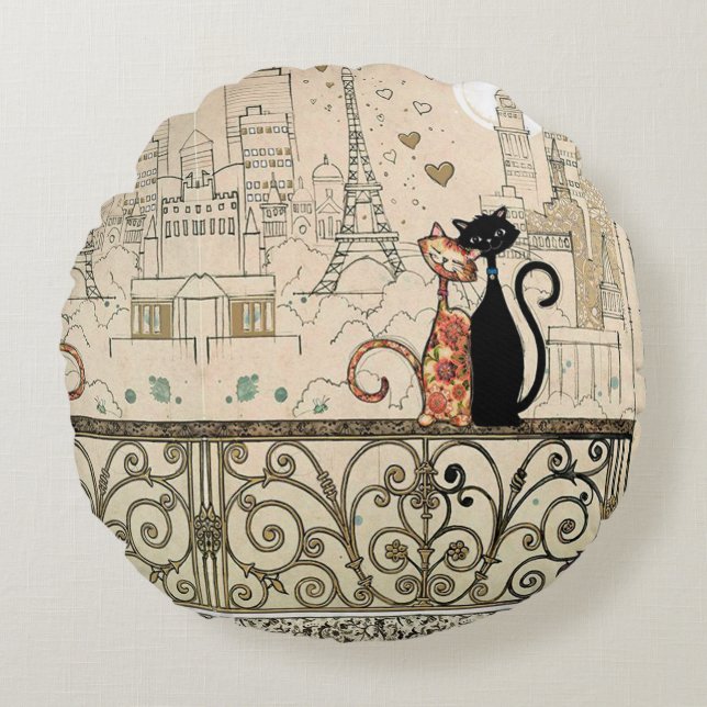 Two Cats in Love Round Cushion (Front)