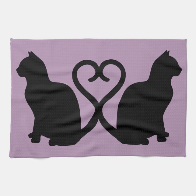 Two Cats in Love Silhouette Kitchen Towel (Horizontal)