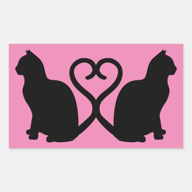 Two Cats in Love Silhouette Rectangle Stickers (Front)
