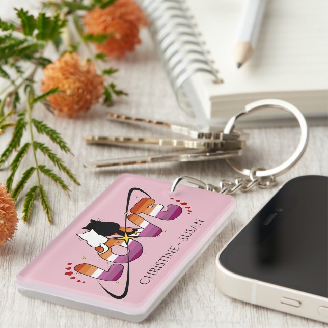 Two Cats In Love Sunset Lesbian Flag Acrylic Key Ring (Front Right)