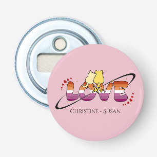 Two Cats In Love Sunset Lesbian Flag Bottle Opener
