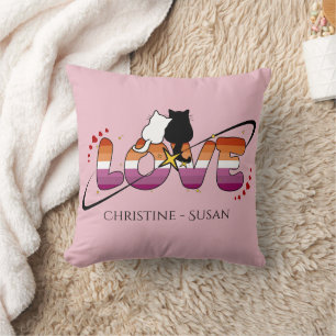 Two Cats In Love Sunset Lesbian Flag Cushion