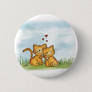 Two cats in love - watercolor illustration 6 cm round badge
