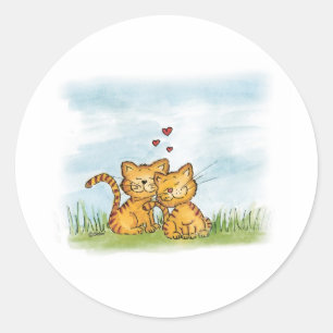 Two cats in love - watercolor illustration classic round sticker