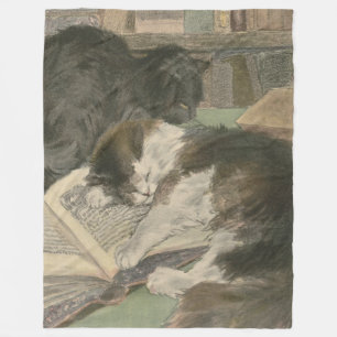 Two Cats In The Library fleece blanket