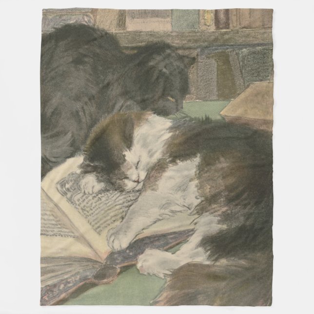 Two Cats In The Library fleece blanket (Front)