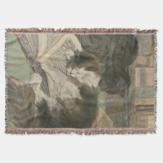 Two Cats In The Library throw blanket