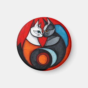 Two Cats in Vibrant Circular Design Magnet