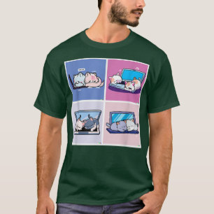 Two Cats Laptop Kawaii Anime Japanese Gift Boy Gir T-Shirt