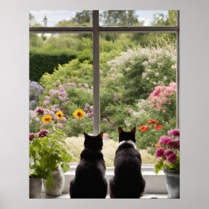 Two Cats Looking out the Window Wall Art