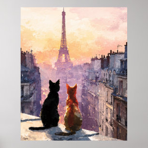 Two Cats On A Paris Rooftop Poster