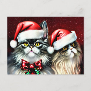 Two Cats Posing In Santa Hat Postcard