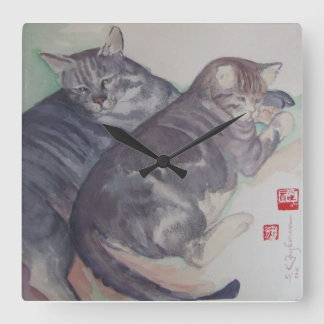 Two Cats Square Wall Clock