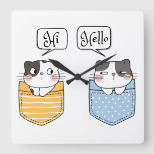 two cats square wall clock