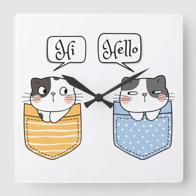 two cats square wall clock (Front)