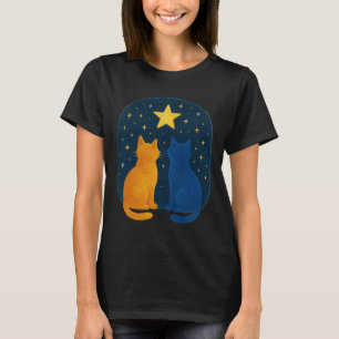 Two Cats Stargazing at the Night Sky Whimsical T-Shirt