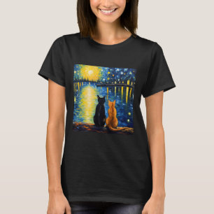 Two Cats Starry Night Lover Cat Art Painting Kitte T-Shirt