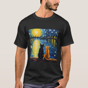Two Cats Starry Night Lover Cat Art Painting Kitte T-Shirt
