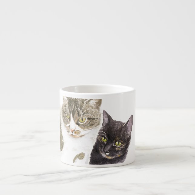 Two cats - tabby and tortie espresso cup (Front)