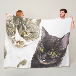 Two cats - tabby and tortie fleece blanket