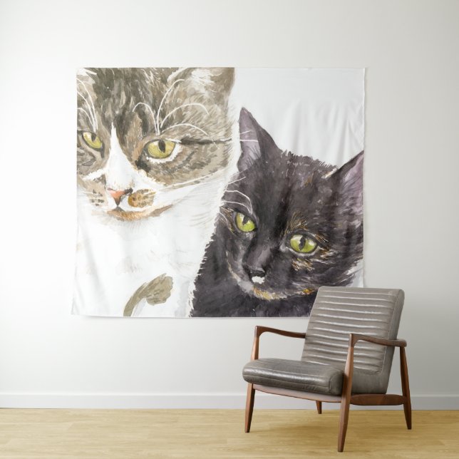 Two cats - tabby and tortie tapestry (In Situ (Horizontal))