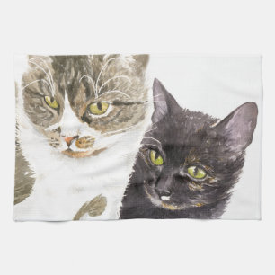 Two cats - tabby and tortie tea towel
