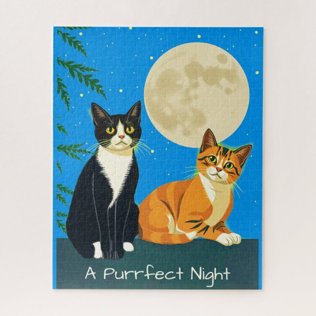 Two Cats Under the Full Moon Jigsaw Puzzle (Vertical)