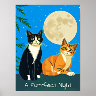 Two Cats Under the Full Moon Poster