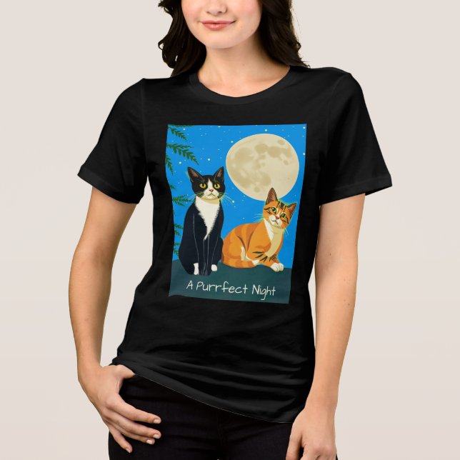 Two Cats Under the Full Moon Tri-Blend Shirt (Front)