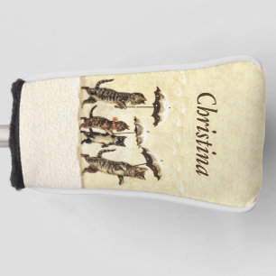 Two Cats Walking in Snow With Kittens Umbrellas Golf Head Cover