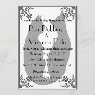 Two Cats Wedding in Black, White, and Grey Invitation