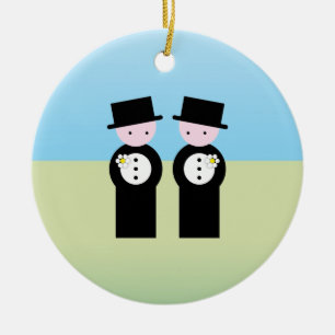 Two caucasian grooms ceramic tree decoration