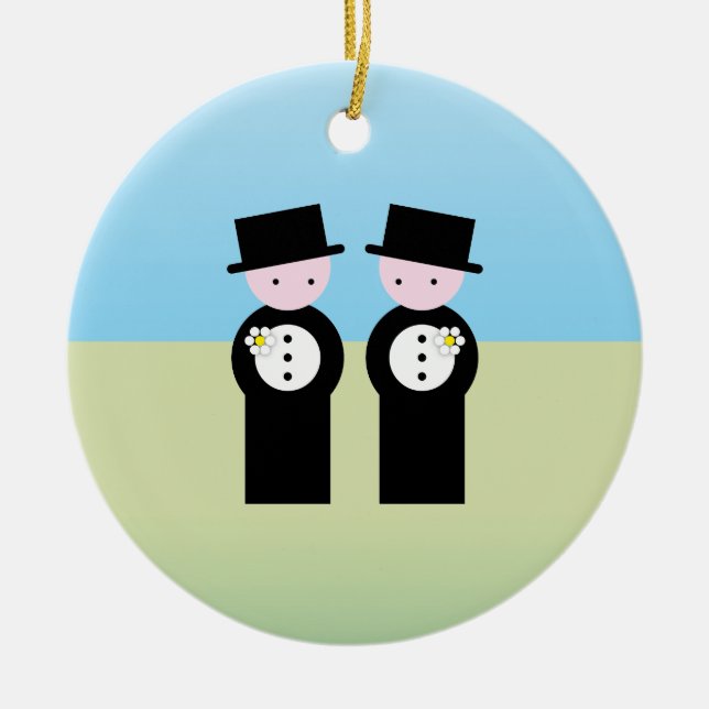 Two caucasian grooms ceramic tree decoration (Front)