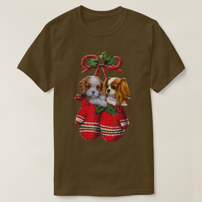 Two Cavalier King Charles Spaniel Dog Inside Glove T-Shirt (Design Front)