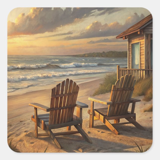 Two Chairs on a Beach Square Sticker (Front)