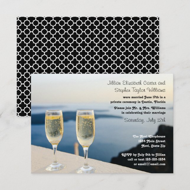 Two Champagne Glasses Photo - 3x5 Wedding Announce Invitation (Front/Back)