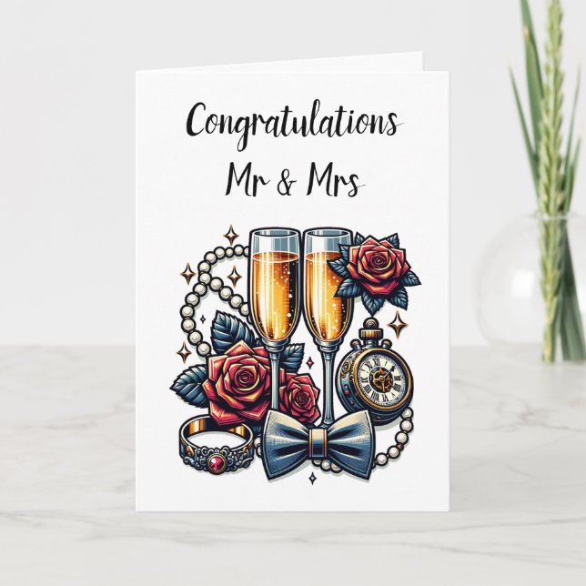 Two Champagne Glasses, Wedding  Card (Front)
