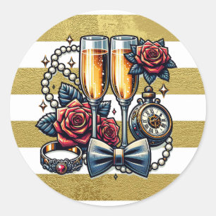 Two Champagne Glasses, Wedding  Classic Round Sticker